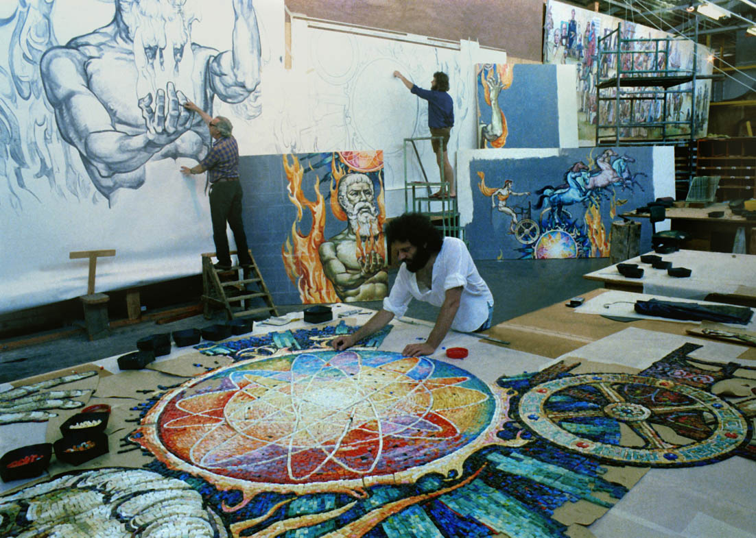 Fire mural cartoon drawing mosaic at studio_ 
