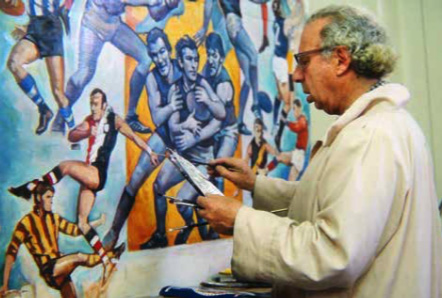 Harold painting VFL mural cartoon